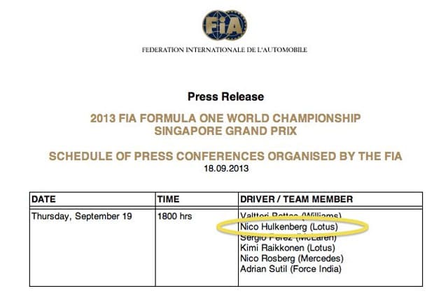 Per la Fia Hulkenberg è già Lotus! Lapsus o preveggenza?