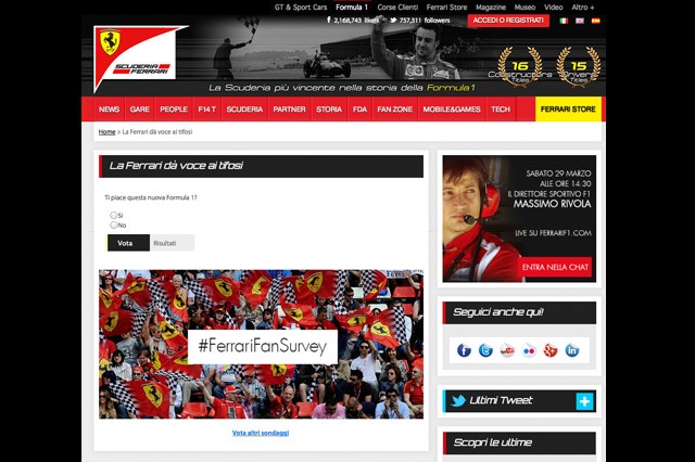 Piace o non piace questa F1? Si vota anche sul sito ufficiale Ferrari.com