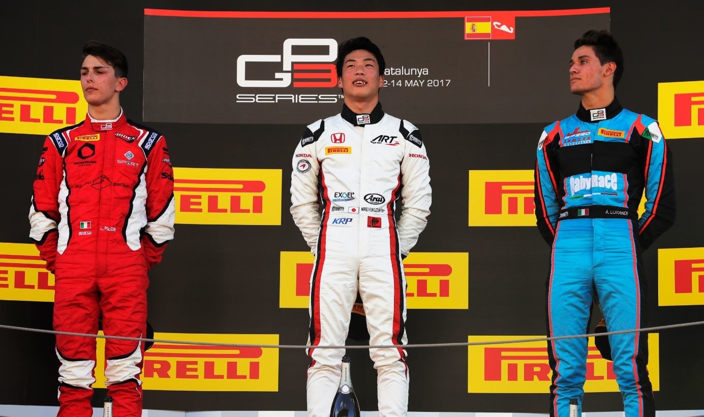 GP3 Spagna, podio tricolore con Pulcini e Lorandi