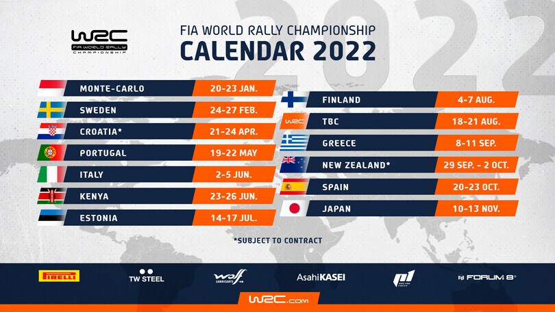 WRC, ecco il calendario ufficiale del Mondiale 2022
