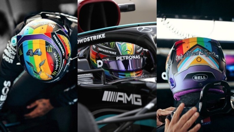 GP Qatar, il casco arcobaleno di Hamilton per i diritti LGBTQI+
