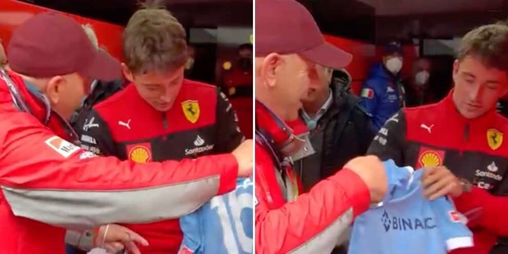 Leclerc, a Imola gli regalano la maglia della Lazio