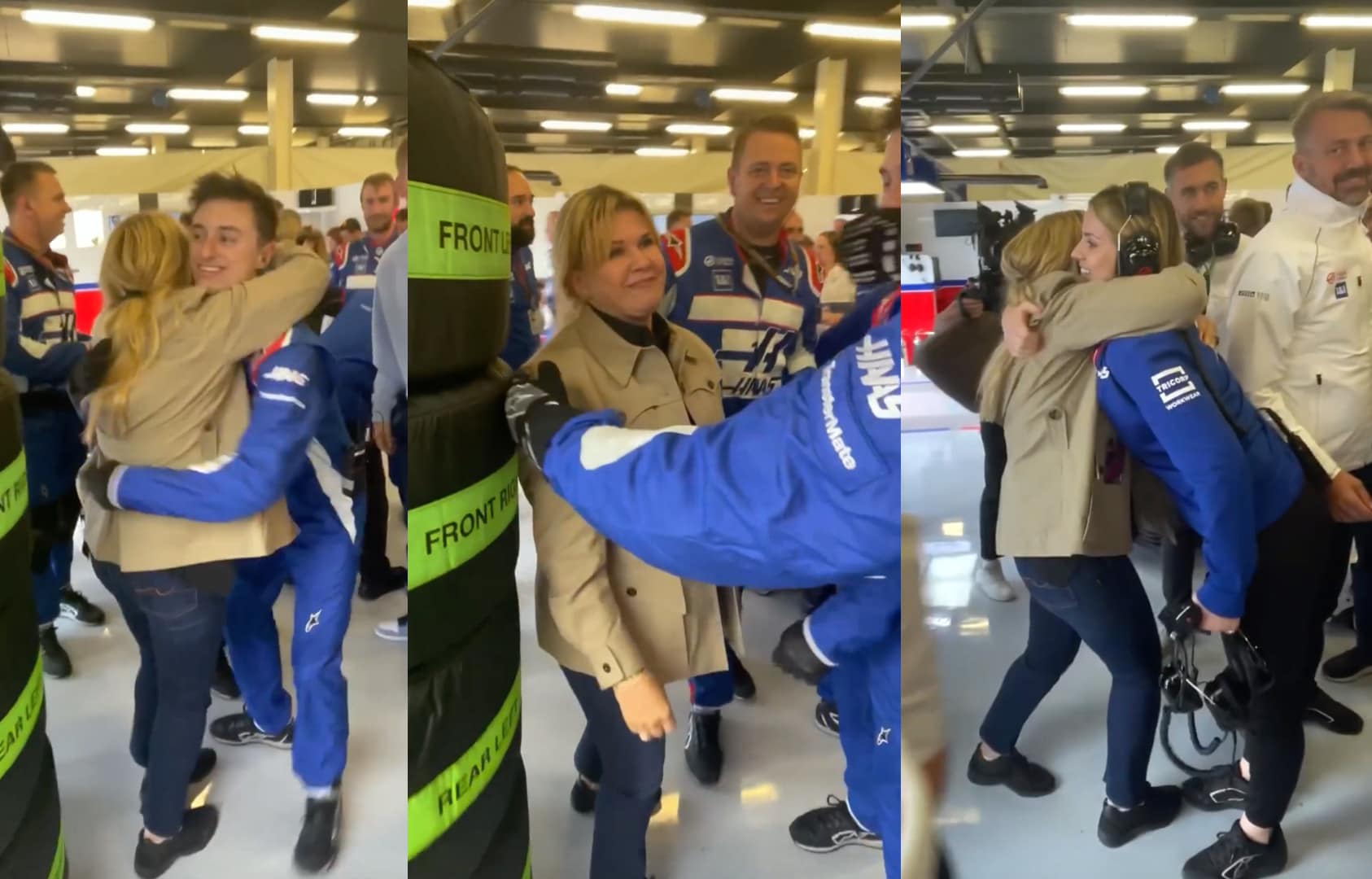 Mick Schumacher, mamma Corinna abbraccia tutti nel box Haas