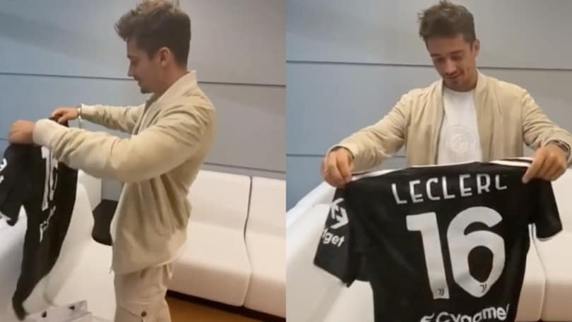 Leclerc, che sorpresa dalla Juve: in regalo c'è la maglia personalizzata col numero 16