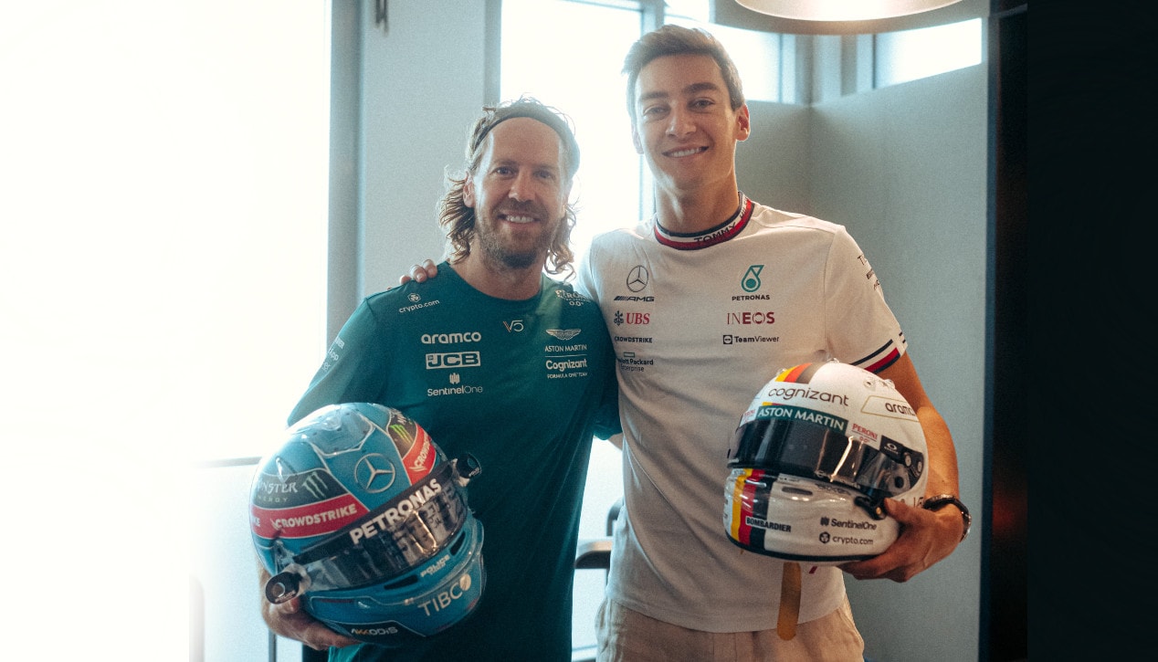 Vettel e Russell si scambiano i caschi: "Seb, sei un mito"
