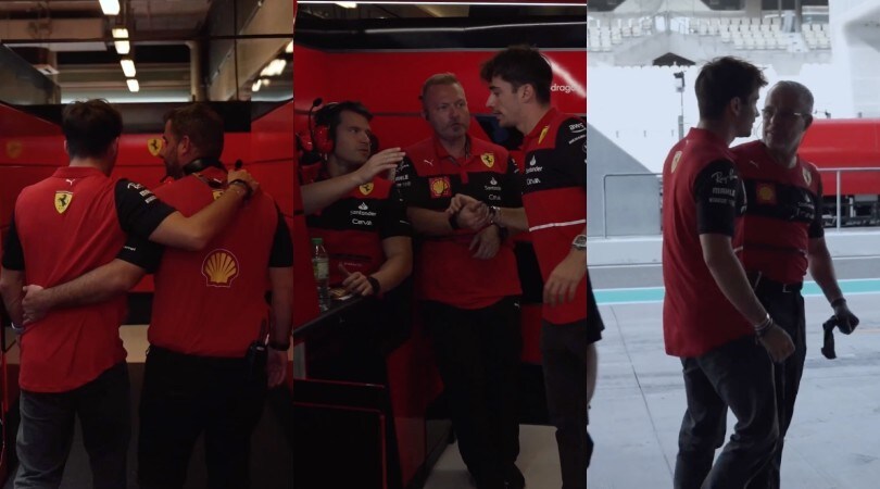 Leclerc abbraccia tutti: quanta emozione in Ferrari per l'ultimo GP del 2022!