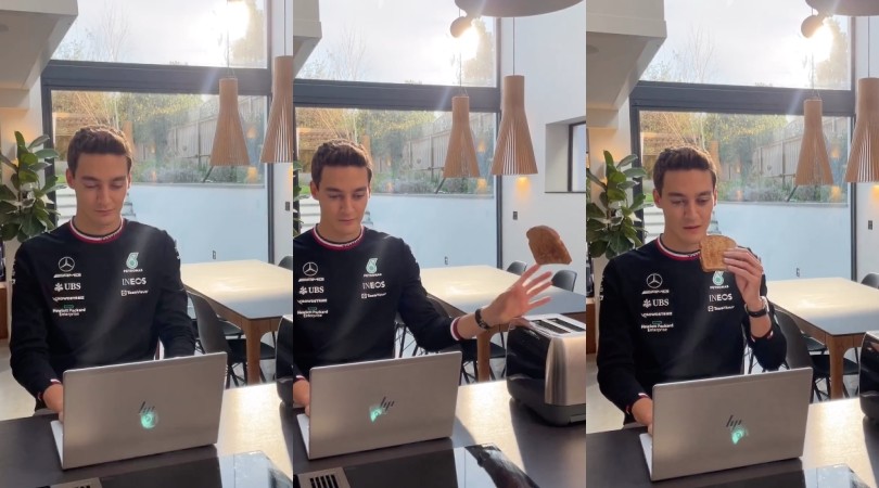 George Russell mago della colazione: il toast lo prende al volo!