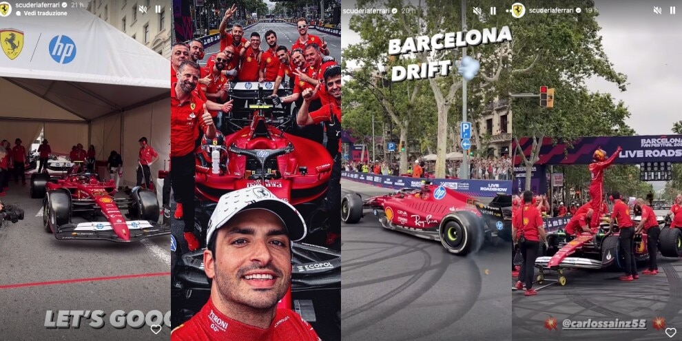 Sainz, show Ferrari a Barcellona: donuts, autografi e tifosi impazziti