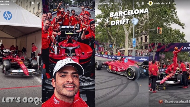 Sainz, show Ferrari a Barcellona: donuts, autografi e tifosi impazziti