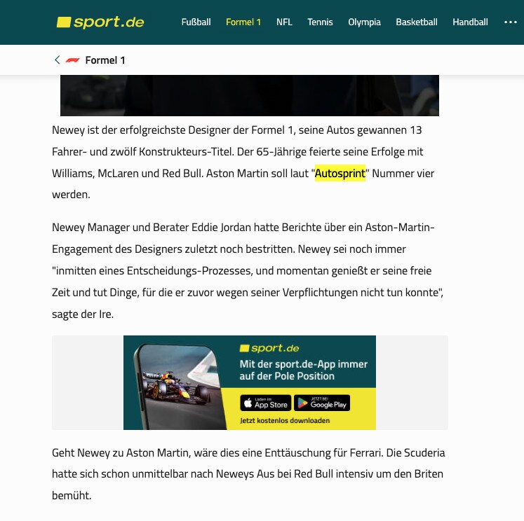 Autosprint fa il giro del mondo: la notizia esclusiva Newey-Aston Martin ripresa da tutti!