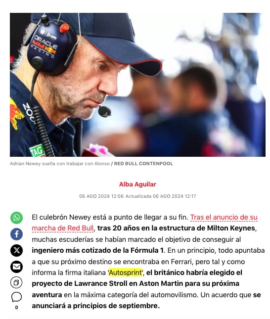 Autosprint fa il giro del mondo: la notizia esclusiva Newey-Aston Martin ripresa da tutti!