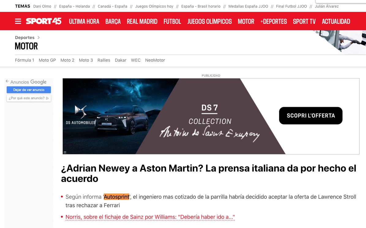 Autosprint fa il giro del mondo: la notizia esclusiva Newey-Aston Martin ripresa da tutti!