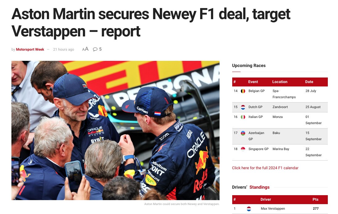 Autosprint fa il giro del mondo: la notizia esclusiva Newey-Aston Martin ripresa da tutti!