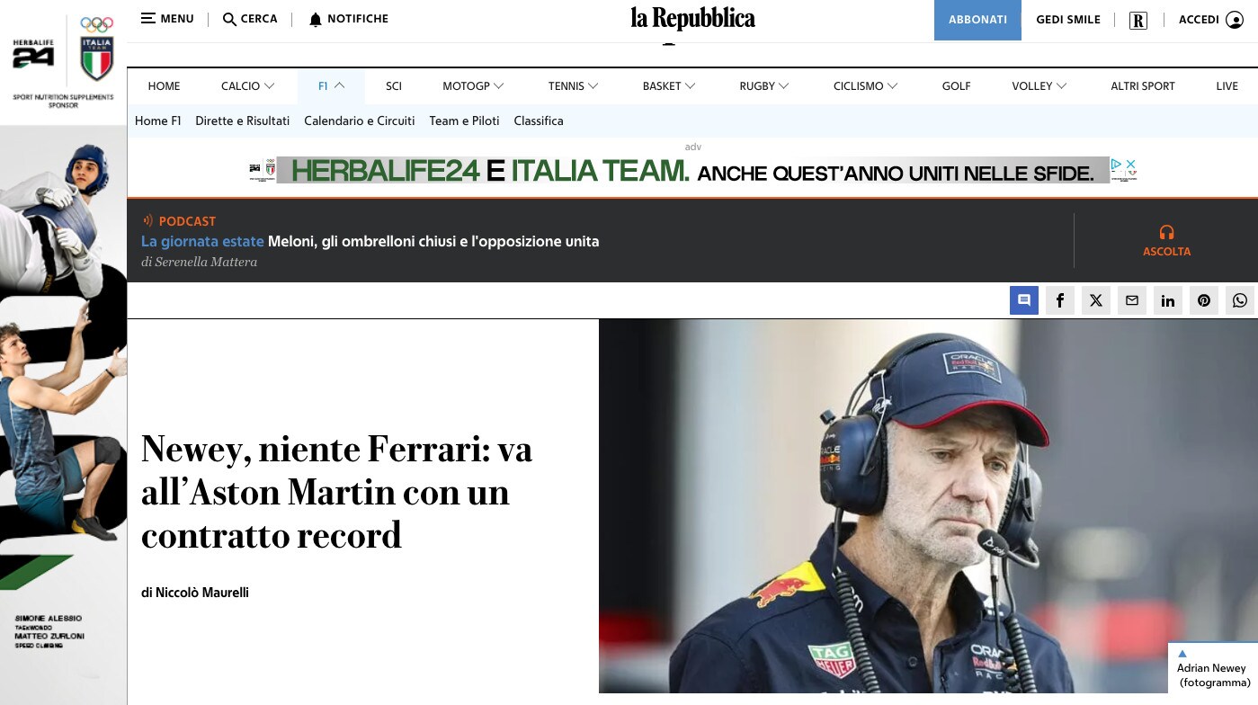 Autosprint fa il giro del mondo: la notizia esclusiva Newey-Aston Martin ripresa da tutti!