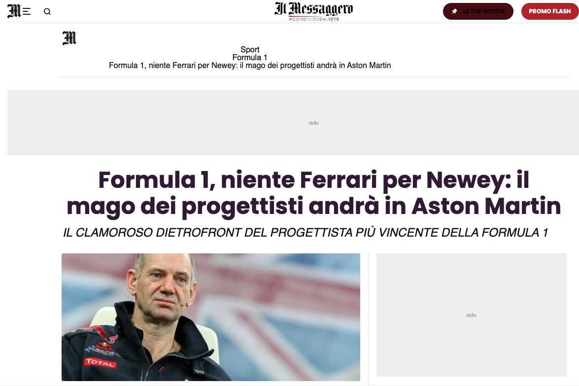 Autosprint fa il giro del mondo: la notizia esclusiva Newey-Aston Martin ripresa da tutti!
