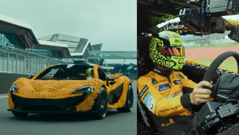 Lando Norris al volante della McLaren P1... ma è fatta di mattoncini Lego!