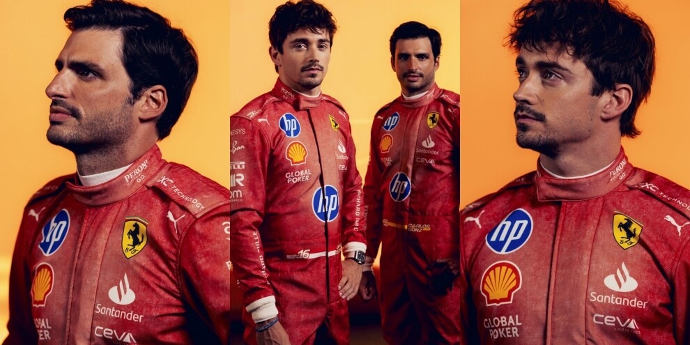 Ferrari, Sainz e Leclerc sporchi di sabbia: il look speciale per Las Vegas