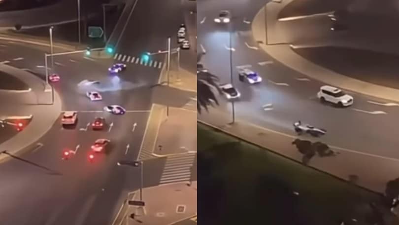 Clamoroso a Dubai: scappa con una monoposto di F1 e la polizia lo insegue in Lamborghini