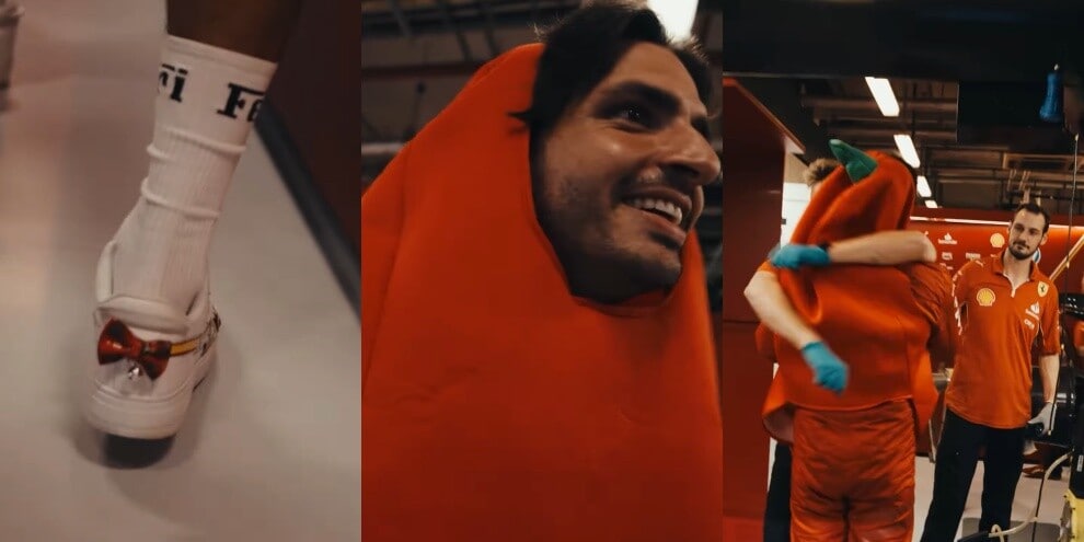 Sainz come non l’avete mai visto: perché è vestito da peperoncino e ha un fiocco sulle scarpe?