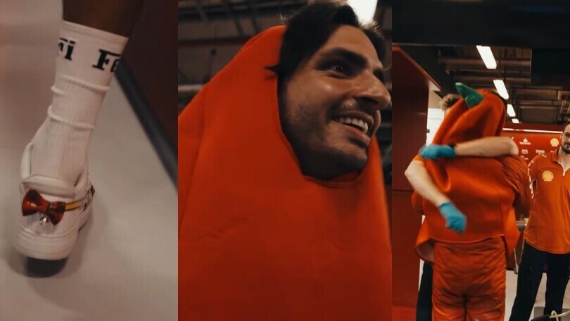 Sainz come non l’avete mai visto: perché è vestito da peperoncino e ha un fiocco sulle scarpe?