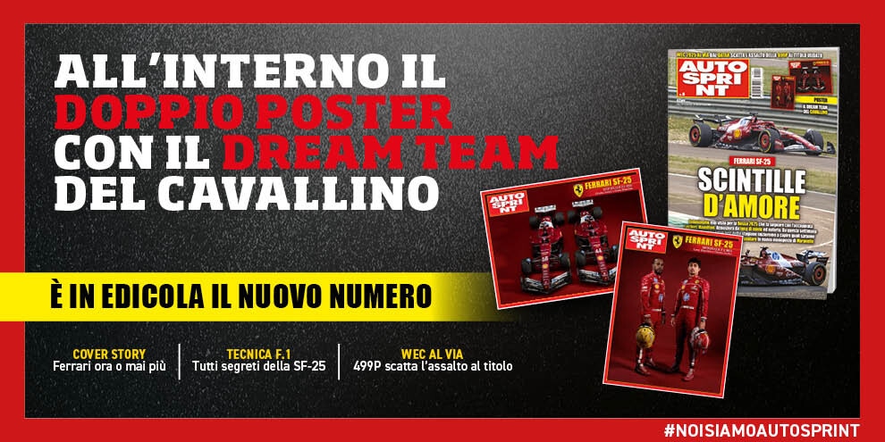 In edicola con Autosprint c'è il doppio poster della Ferrari con la SF-25, Hamilton e Leclerc