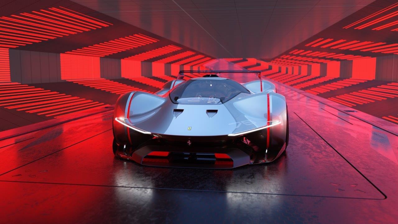 La Ferrari Vision Gran Turismo, monoposto a ruote coperte caratterizzata da un design avveniristico, è la prima concept car della Casa di Maranello dedicata esclusivamente al mondo del motorsport virtuale. Il suo stile poggia le basi sull’ineguagliabile tradizione di Ferrari nell’ambito delle competizioni motoristiche, a partire dal numero 75 che spicca sulla fiancata e che ne riflette appieno il nobile lignaggio. La presentazione della Ferrari Vision Gran Turismo conclude infatti le celebrazioni dedicate al settantacinquesimo anniversario della Ferrari: 75 anni fa usciva dai cancelli dello stabilimento di Maranello la prima auto del Cavallino Rampante, la leggendaria 125 S.