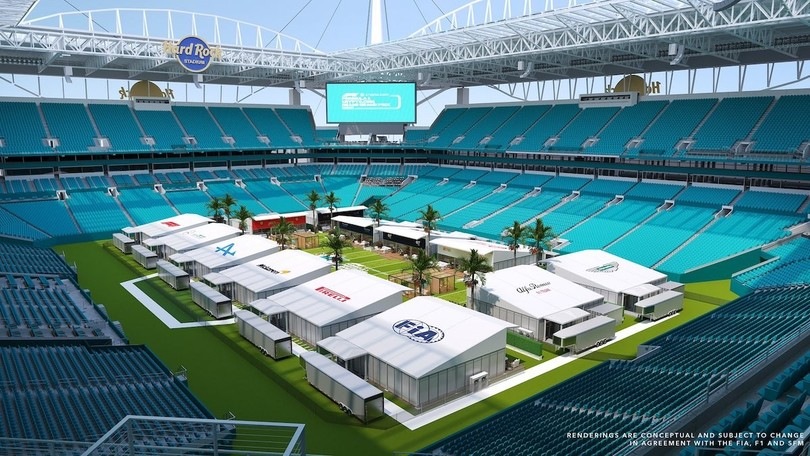 GP di Miami, riasfaltatura e paddock dentro lo stadio tra le novità