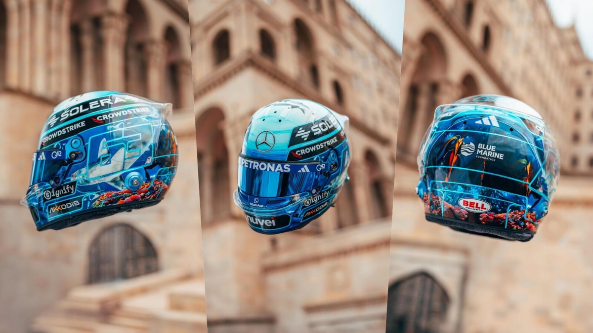 Russell porta un casco dedicato agli oceani per il  GP di Baku