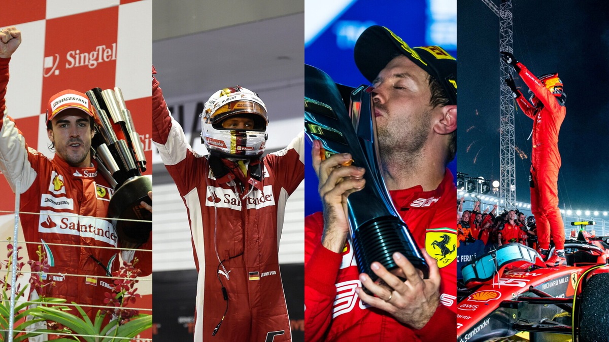 Ferrari a Singapore: 7 pole e 4 vittorie a Marina Bay, da Alonso a Sainz