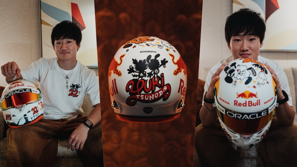 Tsunoda a Singapore con un casco firmato dall’artista Verdy