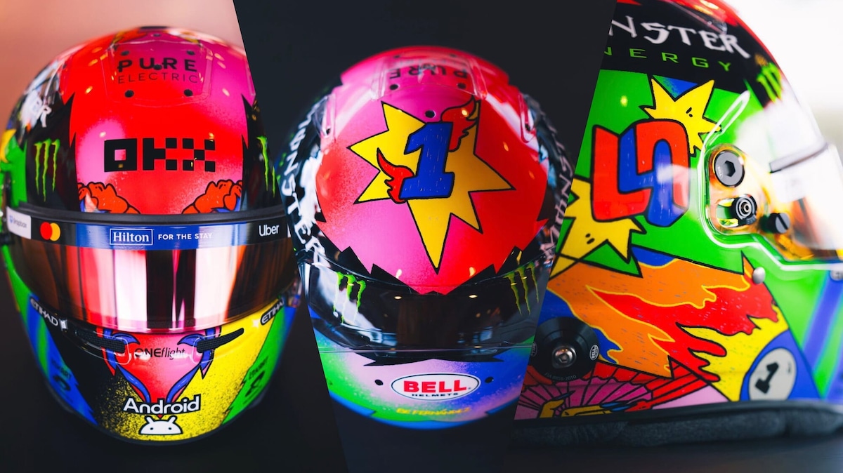 Lando Norris presenta il casco per il Madring: un’esplosione di colori