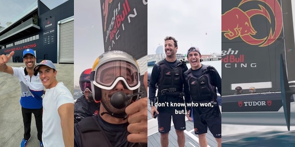 Ricciardo e Marquez che sfida a Barcellona… in barca!