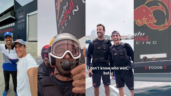 Ricciardo e Marquez che sfida a Barcellona… in barca!