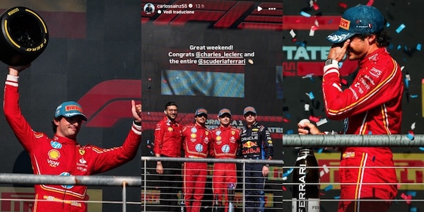 Bollicine e tanta felicità: Sainz esulta così per la doppietta Ferrari