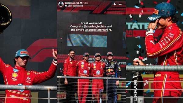 Bollicine e tanta felicità: Sainz esulta così per la doppietta Ferrari